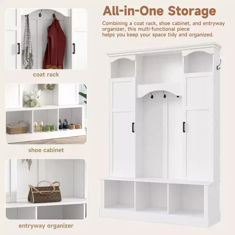 Porte-manteau moderne avec banc de rangement et étagères réglables