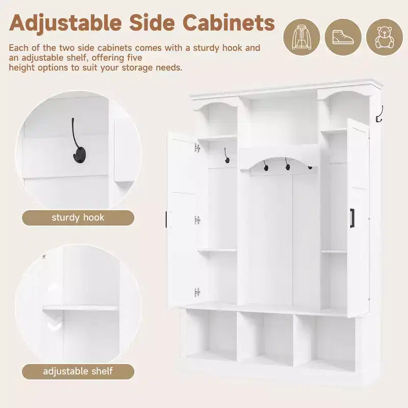 Porte-manteau moderne avec banc de rangement et étagères réglables