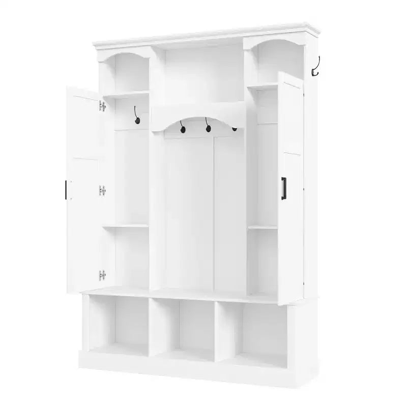 Porte-manteau moderne avec banc de rangement et étagères réglables