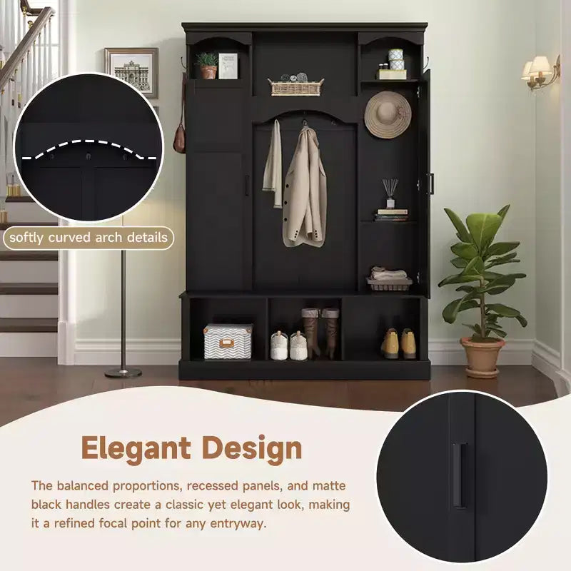 Porte-manteau moderne avec banc de rangement et étagères réglables