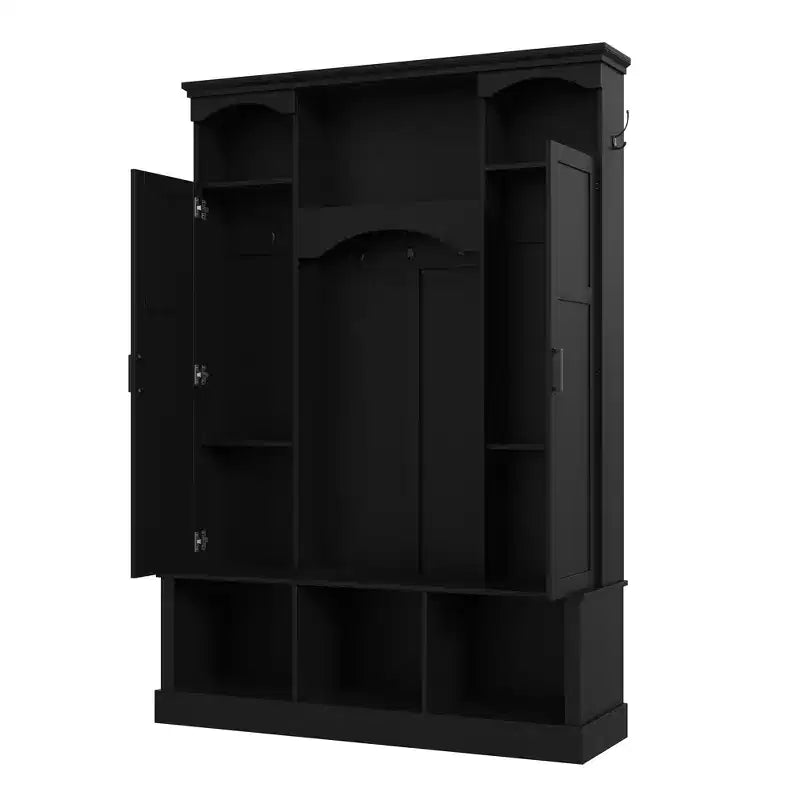 Porte-manteau moderne avec banc de rangement et étagères réglables