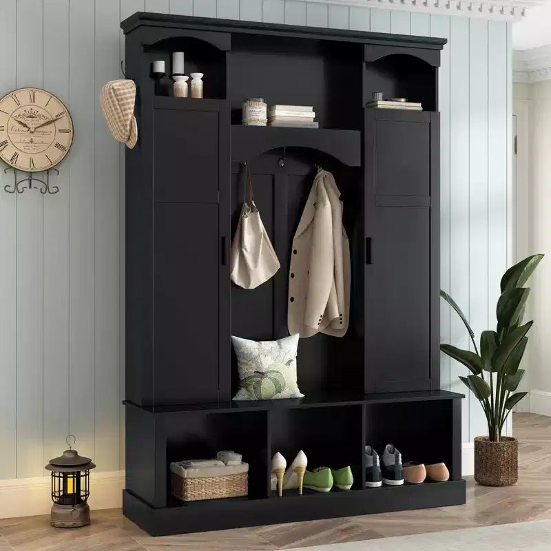 GDFStudio Hansen Modern Hall Tree with Storage Bench and Adjustable Shelves