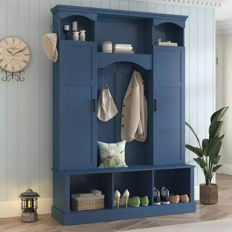 Porte-manteau moderne avec banc de rangement et étagères réglables