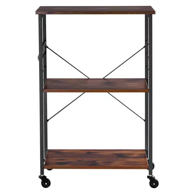 VEVOR Kitchen Utility Cart, 3 Tier 23.7 in Microwave Stand Coffee Cart, Heavy Duty Storage Rack, Service Trolley on Wheels, Black