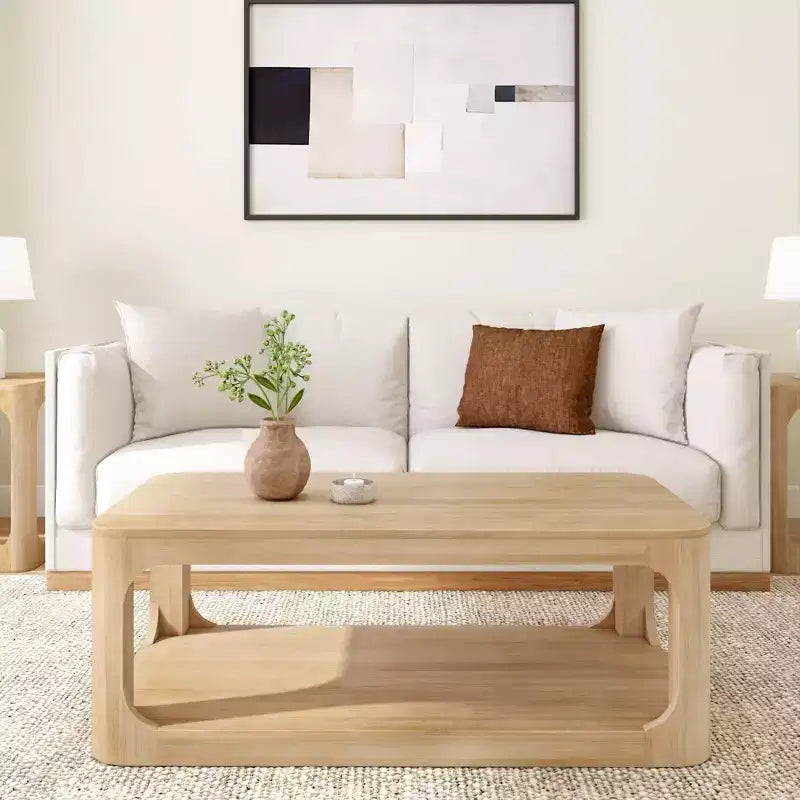 Table basse rectangulaire moderne en bois massif de 48 po avec étagère de rangement