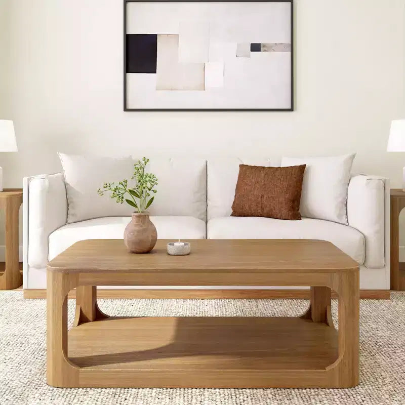 Table basse rectangulaire moderne en bois massif de 48 po avec étagère de rangement