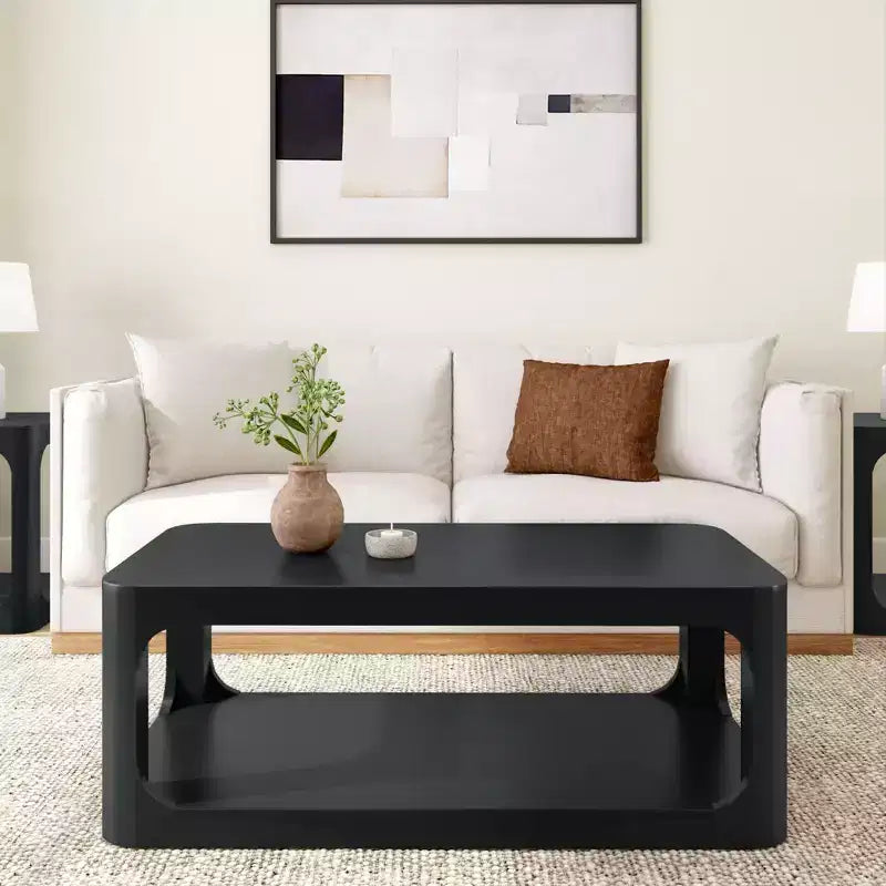 Table basse rectangulaire moderne en bois massif de 48 po avec étagère de rangement