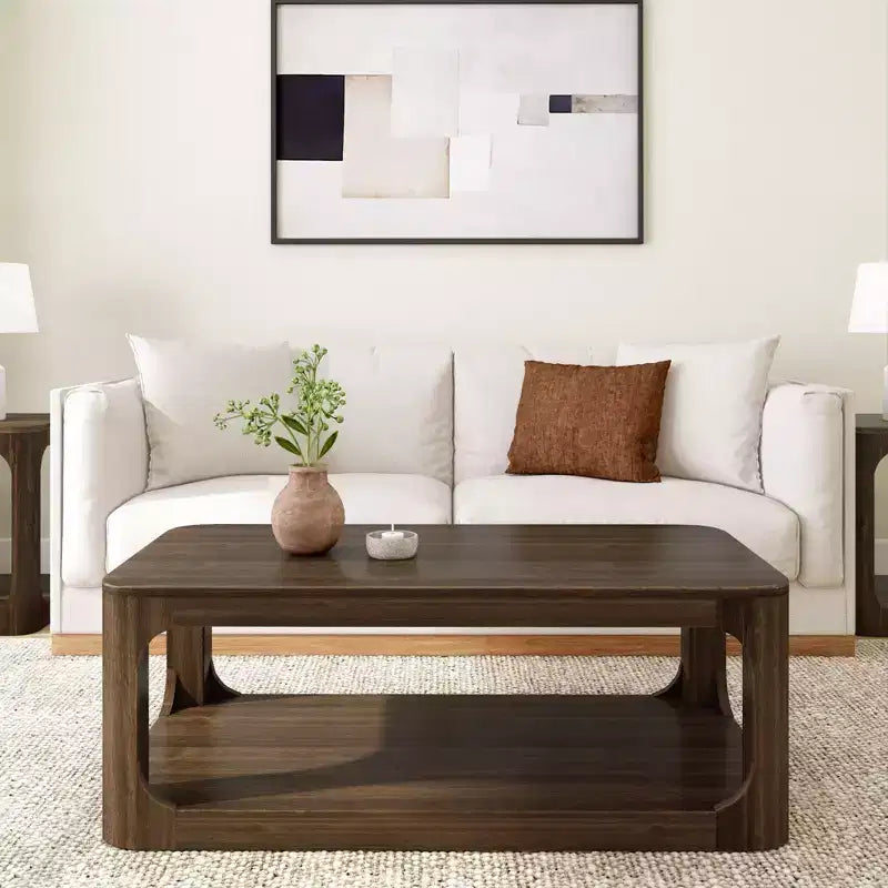 Table basse rectangulaire moderne en bois massif de 48 po avec étagère de rangement