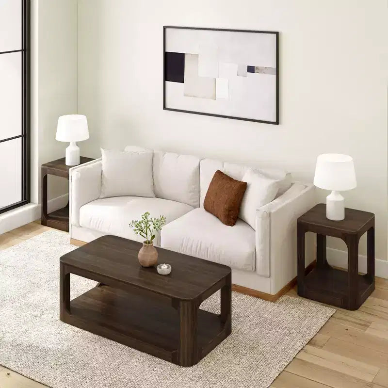 Table basse rectangulaire moderne en bois massif de 48 po avec étagère de rangement