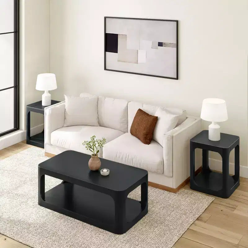 Table basse rectangulaire moderne en bois massif de 48 po avec étagère de rangement