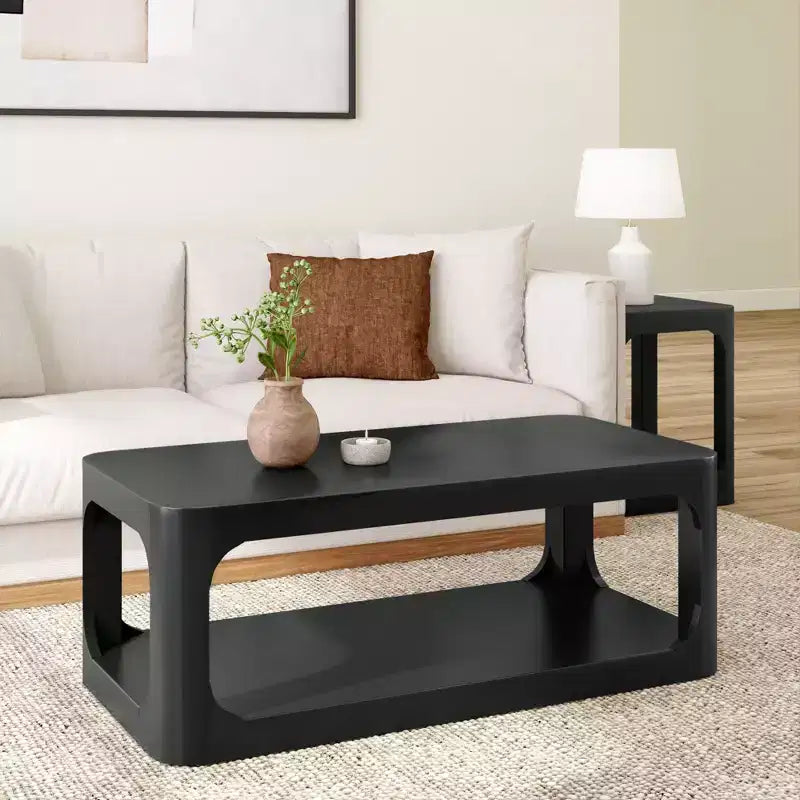 Table basse rectangulaire moderne en bois massif de 48 po avec étagère de rangement