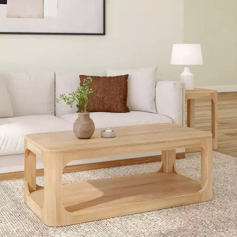 Table basse rectangulaire moderne en bois massif de 48 po avec étagère de rangement