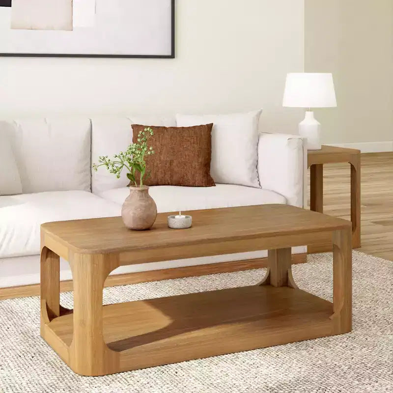 Plank+Beam Solid Wood 48 Modern Rectangular Coffee Table with Storage Shelf
