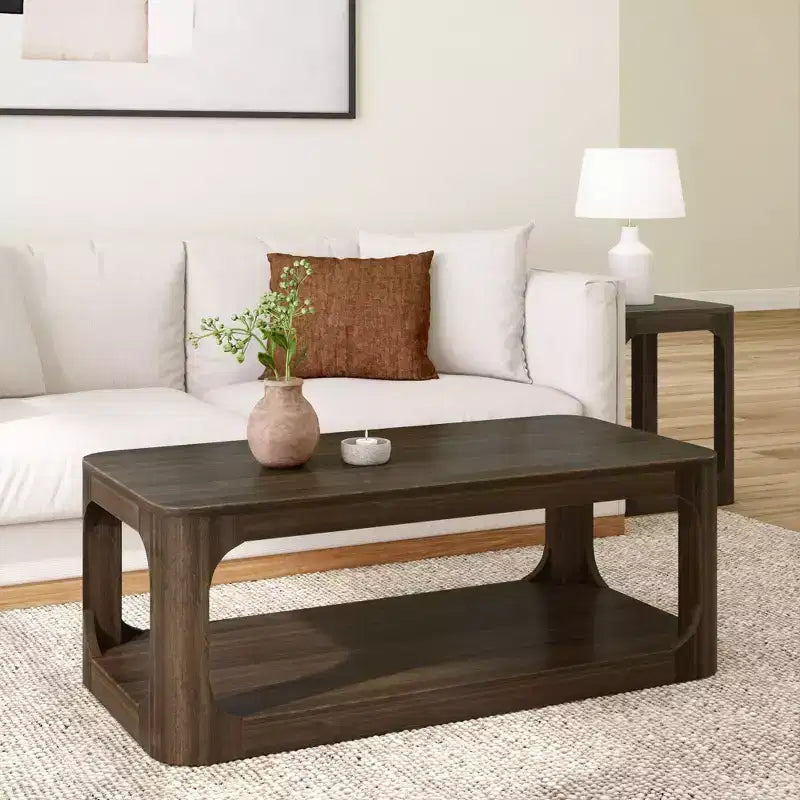 Table basse rectangulaire moderne en bois massif de 48 po avec étagère de rangement