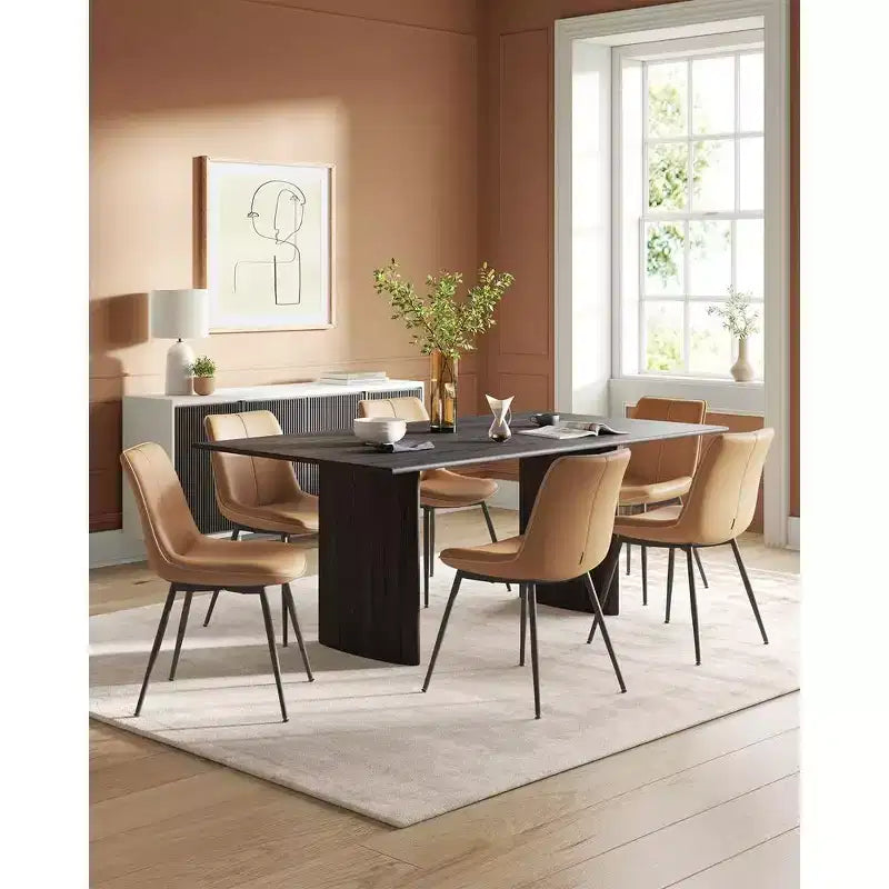 Chaises de salle à manger en cuir, assise rembourrée confortable avec pieds en métal et pieds de nivellement pivotants