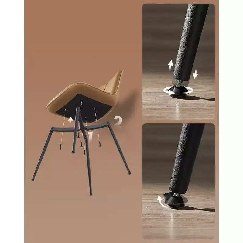 Chaises de salle à manger en cuir, assise rembourrée confortable avec pieds en métal et pieds de nivellement pivotants