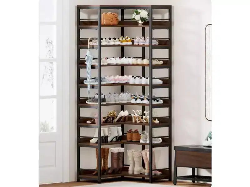 Étagère à chaussures d'angle à 9 niveaux, Organisateur de rangement vertical pour chaussures, Étagère à niveaux