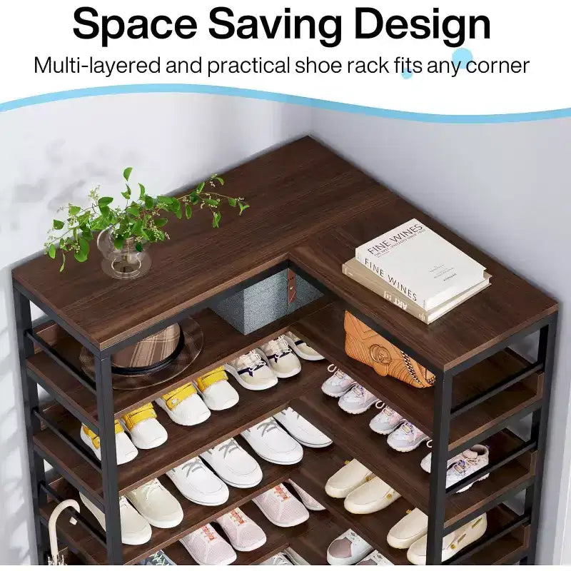 Étagère à chaussures d'angle à 9 niveaux, Organisateur de rangement vertical pour chaussures, Étagère à niveaux