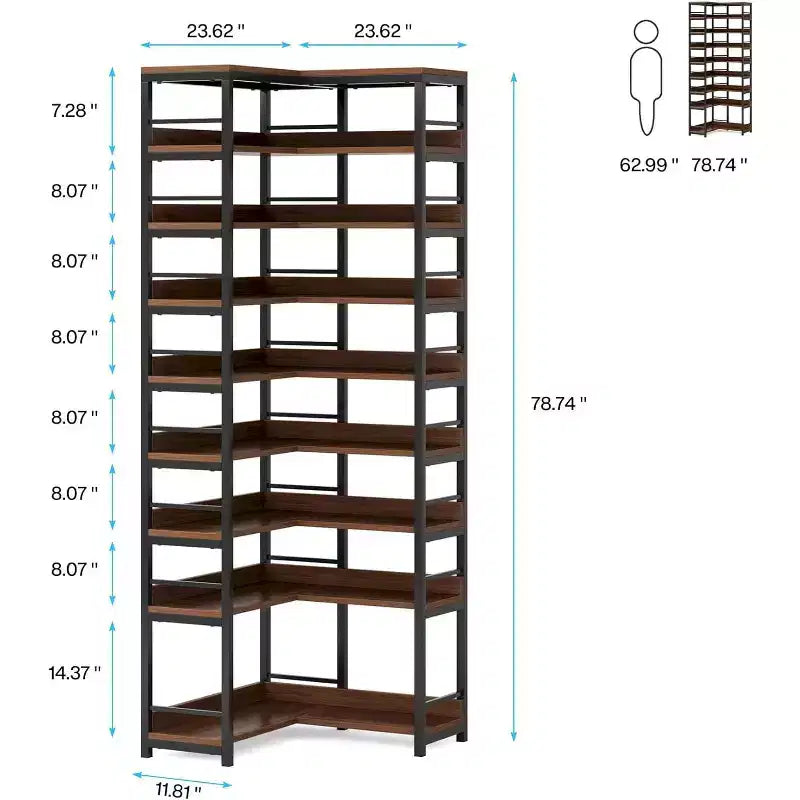 Étagère à chaussures d'angle à 9 niveaux, Organisateur de rangement vertical pour chaussures, Étagère à niveaux