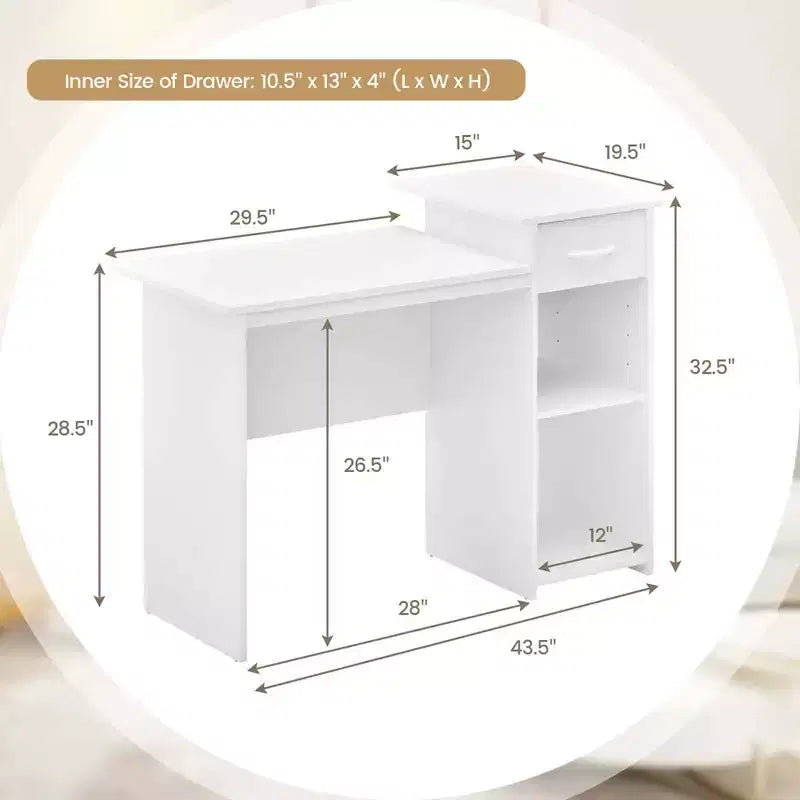 Bureau d'ordinateur avec tiroir, bureau PC portable moderne avec étagère réglable et passe-câbles