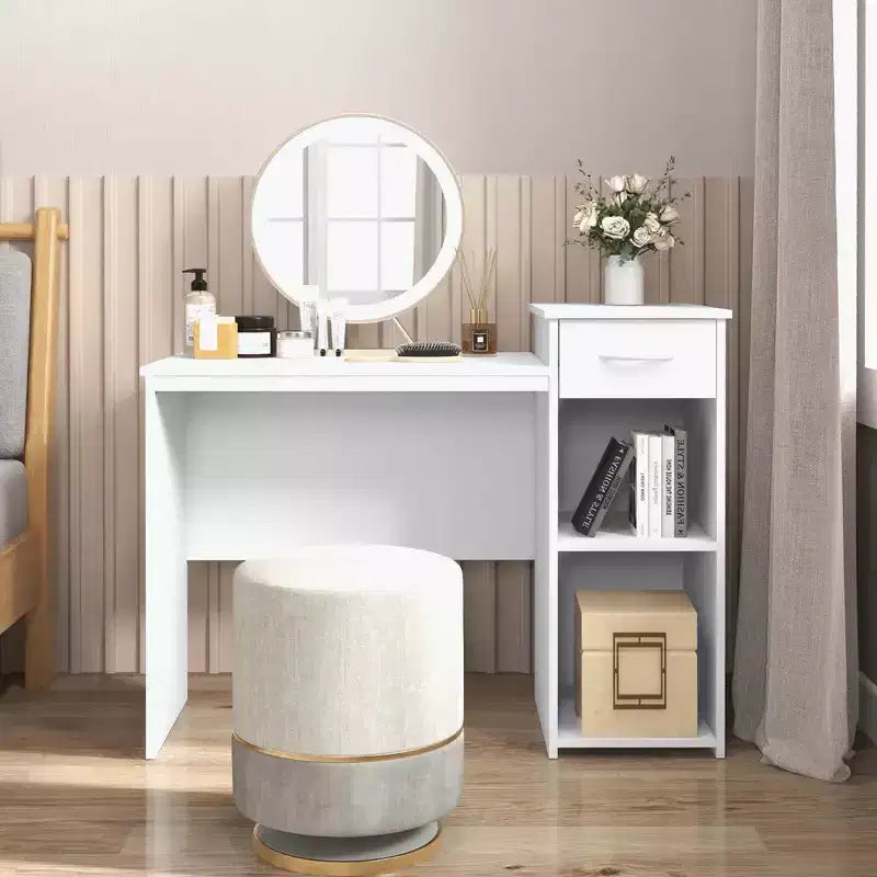 Bureau d'ordinateur avec tiroir, bureau PC portable moderne avec étagère réglable et passe-câbles